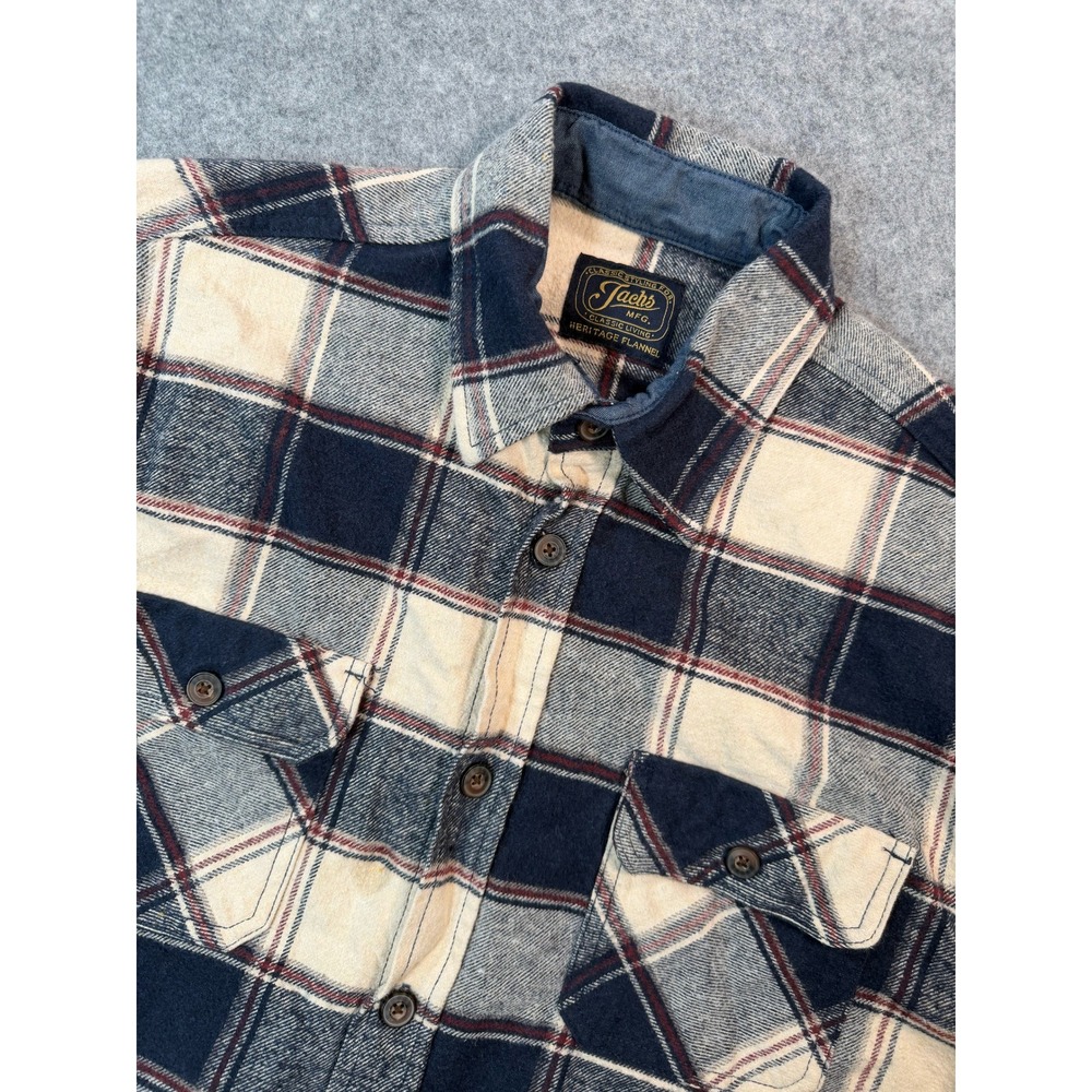 Jachs NY Mens Heritage Flannel Shirt Navy Blue Cream Plaid Button Down L/S L